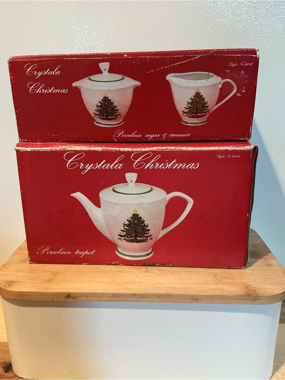 Vintage 1980’s “Crystala”Christmas Porcelain Teapot Creamer & Sugar Bowl